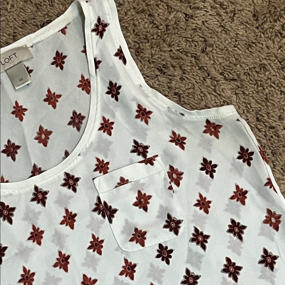 NWOT LOFT White Tank Top with Rust and Brown Star Floral Print - Picture 2 of 6